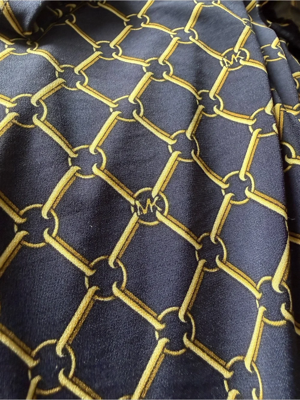 Michael Kors Black Long Sleeve Wrap Dress with Gold Chain Pattern